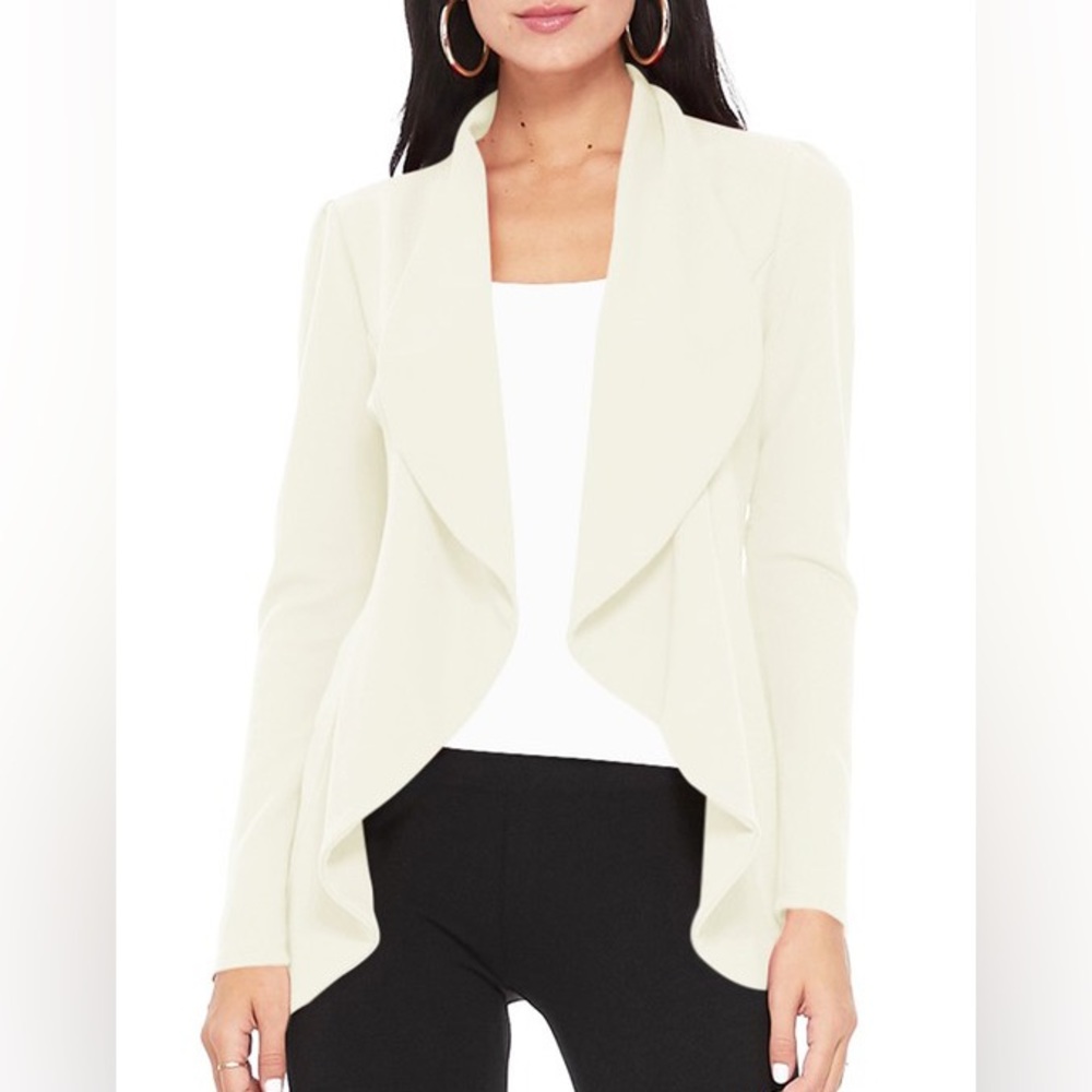 Open front cascade lightweight blazer- Ivory